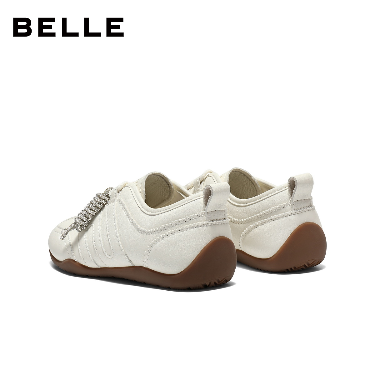 百丽跑道系列薄底棒球德训鞋女春新款复古赛车鞋休闲鞋F1L1DAM6