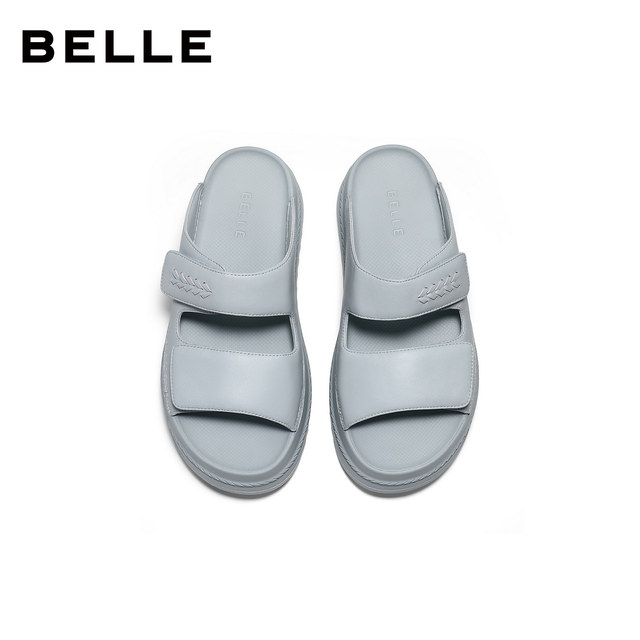 Belle sheepskin thick-soled heightening sandals 26 summer women's Velcro beach can be worn outside indoor shoes pre-