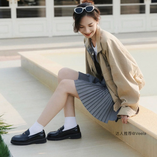 宋佳同款百丽海鸥乐福鞋女2.0厚底真皮英伦皮鞋单鞋子B5J1DCA5预 - 图1