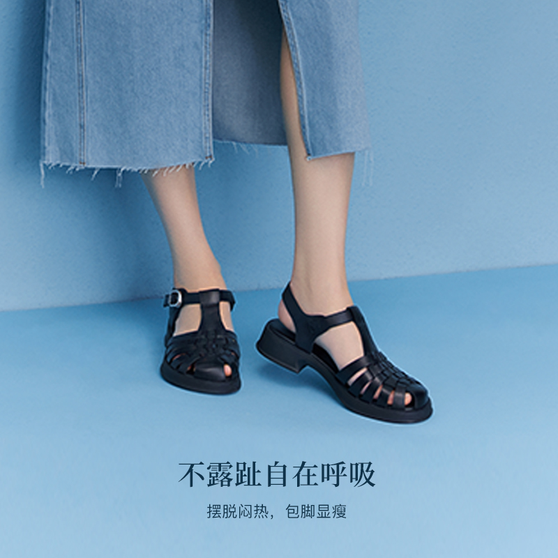 百丽平底猪笼2023夏季新款商场女鞋 百丽罗马凉鞋