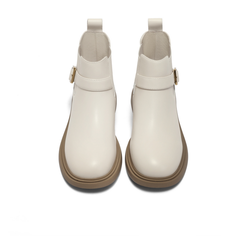 百丽切尔西靴2023冬季新款加绒羊皮靴子商场女靴平底短靴A2M1DDD3-图1
