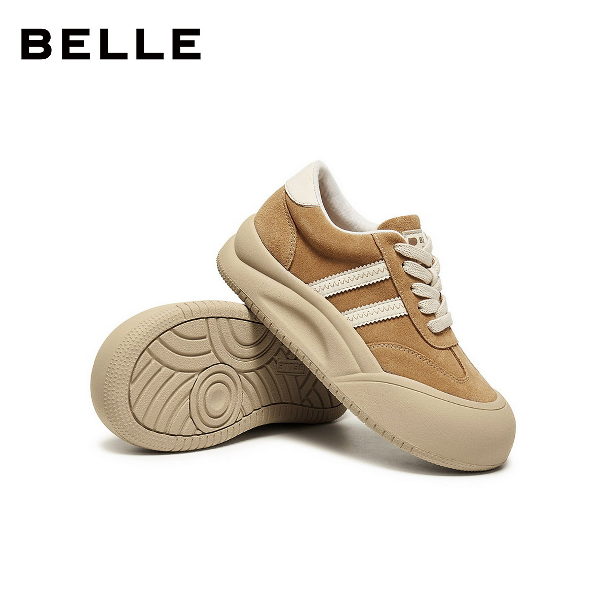 百丽女鞋子厚底加绒休闲板鞋新款棉鞋雪地靴高帮面包板鞋E6X1DD预