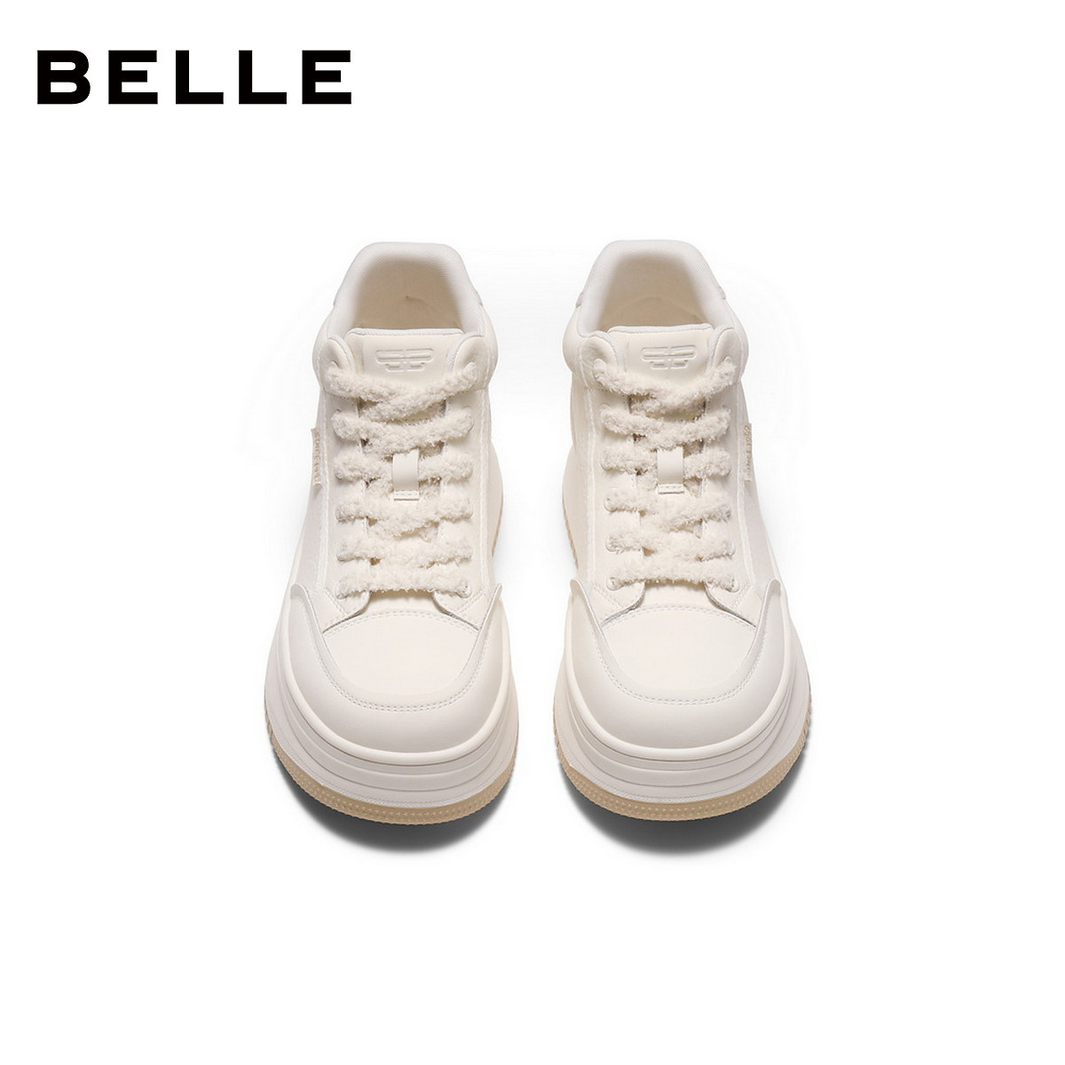 百丽厚底加绒高帮鞋女鞋冬季新款棉鞋增高鞋百搭小白板鞋E6S1DDD5