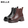 Belle plus velvet warm leather Chelsea boots women's winter cotton shoes thick-soled chimney short boots F2K1DDD5
