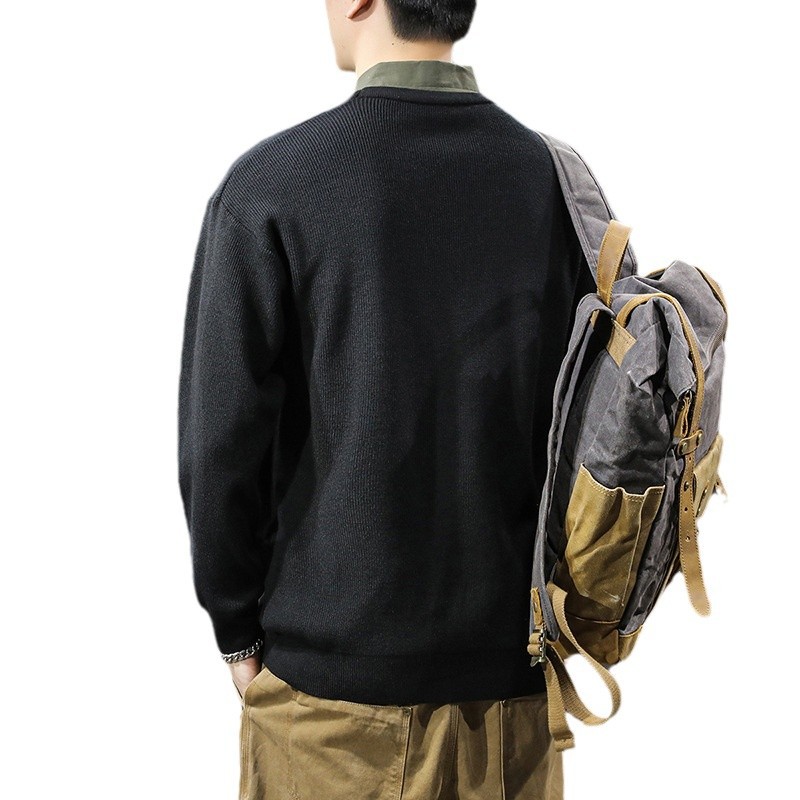 秋冬新款慵懒风翻领毛衣男假两件衬衫领针织衫美式休闲宽松打底衫 - 图3