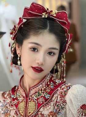 新娘蝴蝶结秀禾服头饰中式结婚