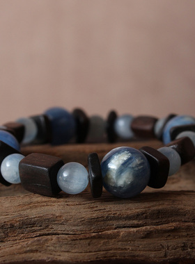 FHSTUDIO原创独立设计蓝晶石沉香木新中式高级禅意手镯手串