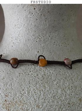 FHSTUDIO无鱼秋季原创设计复古两色石头925银手工编绳手链饰品