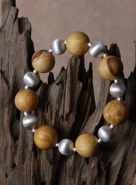 FHSTUDIO独家设计百搭小众秘鲁圣木925银纯银手镯手串新中式