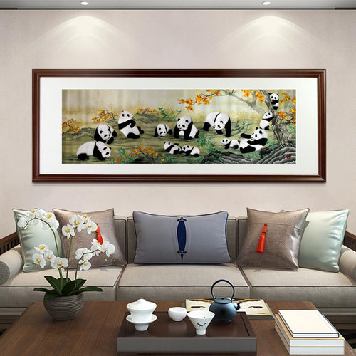 伊飞湘绣手工刺绣中国风卷轴客厅挂画家居沙发装饰画出国外事礼品 - 图0