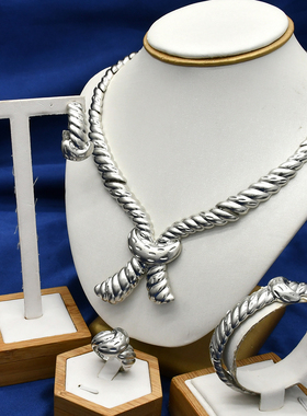 中东镀白银首饰四件套 迪拜印度女士项链手链耳环戒指jewelry set