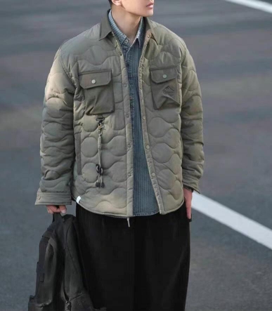 Do韩国东大门代购23冬季新品质男装美式工装双口袋葫芦格纹棉服潮