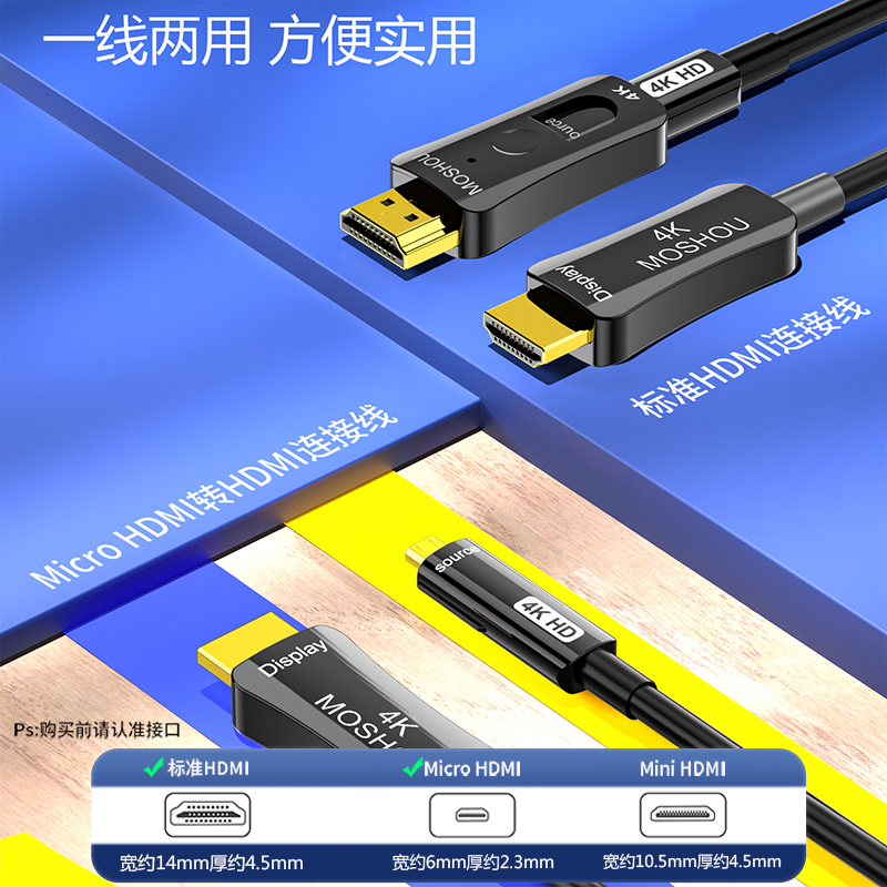 魔兽2.0版光纤micro hdmi转hdmi线高清视频线4K@60Hz单双头穿管线-图1