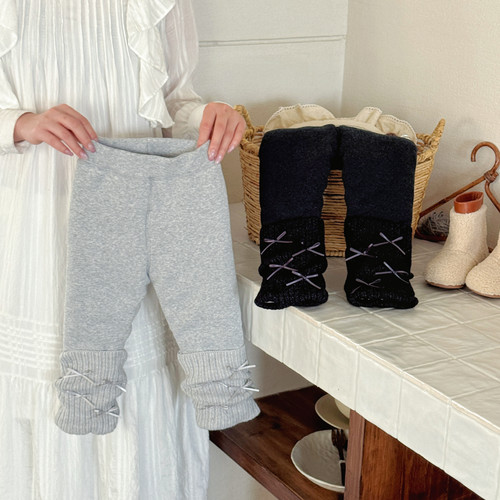 女童羊绒蚕丝棉裤一条过冬1250g零下10度女宝特厚针织蝴蝶结裤脚 - 图0