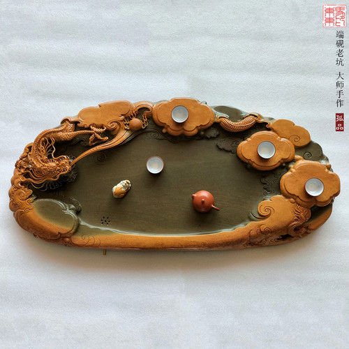 宗正堂天然端砚茶盘 绿端石头茶盘 石茶海天然石茶台 石材茶盘 - 图2