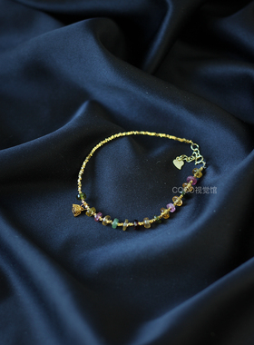 天然碧玺手链925纯银镀金手串精致