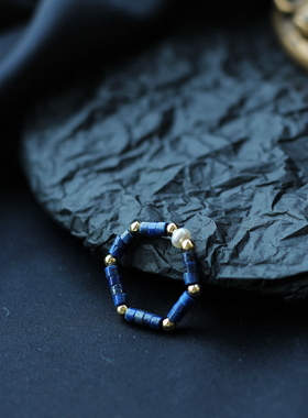 天然青金石珍珠戒指小众手工原创设计