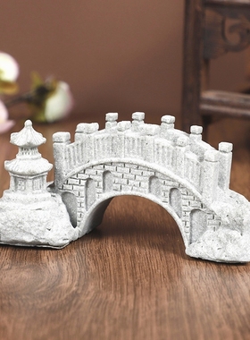 中式复古仿真石桥家居造景摆件宫廷风青砂石工艺品桌面装饰品道具