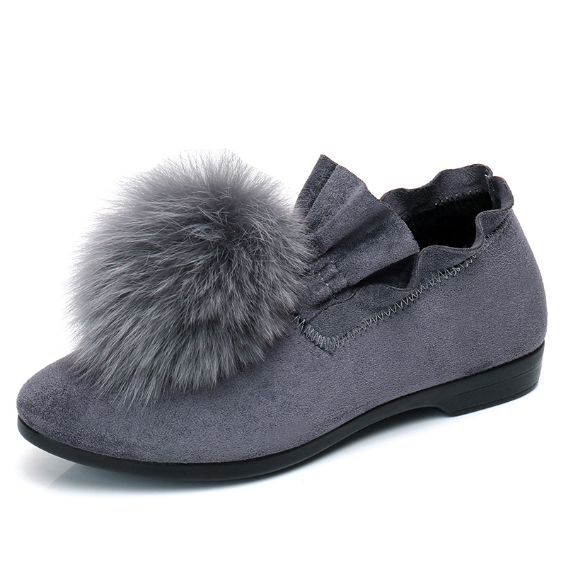 秋冬新款毛毛鞋女鞋老北京布鞋韩版平底加绒豆豆鞋瓢鞋懒人棉鞋子 - 图3