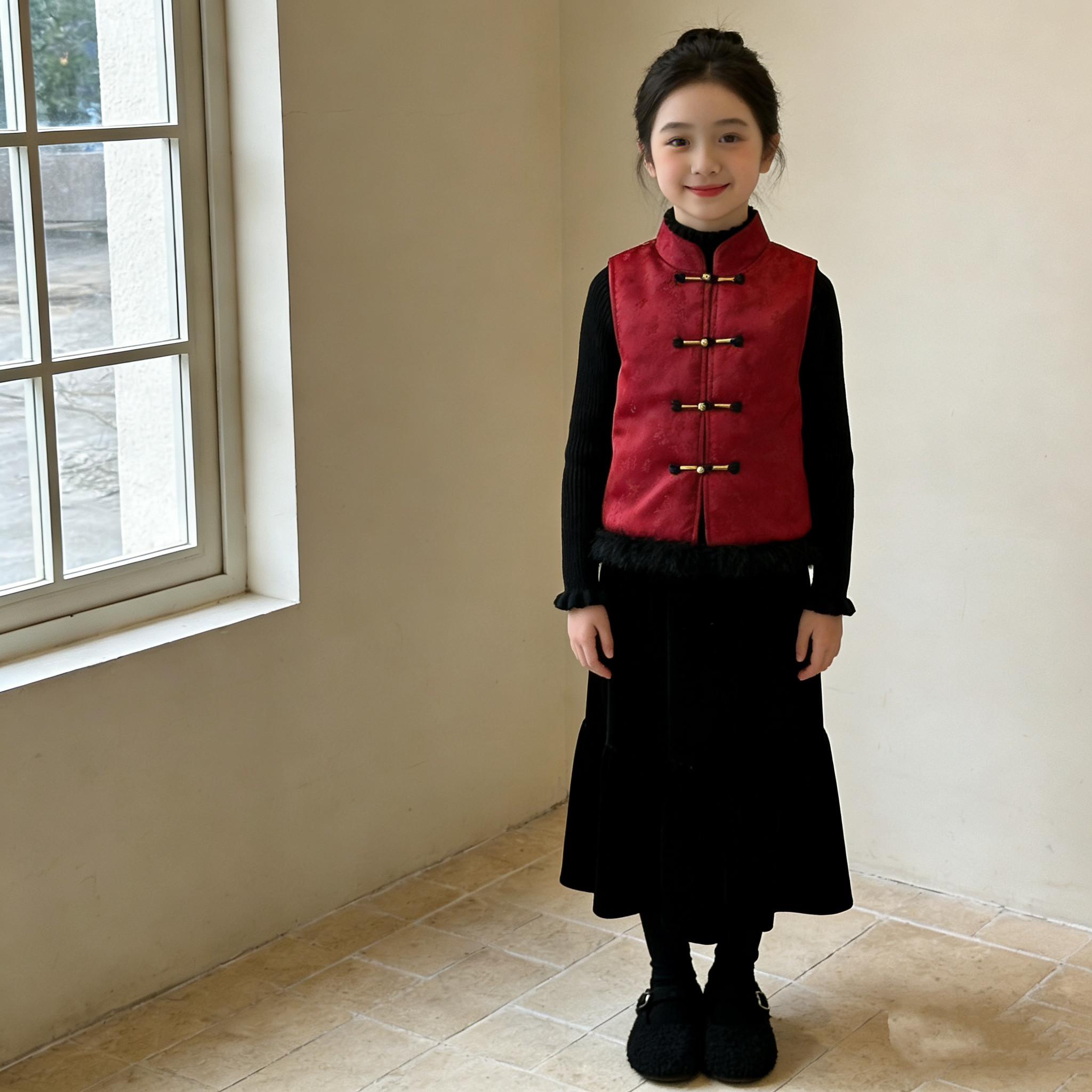 女童丝绒半身裙2025秋冬新款中大童洋气时尚儿童百搭中长款裙子。,淘宝优惠券,粉丝福利购,淘宝优惠卷