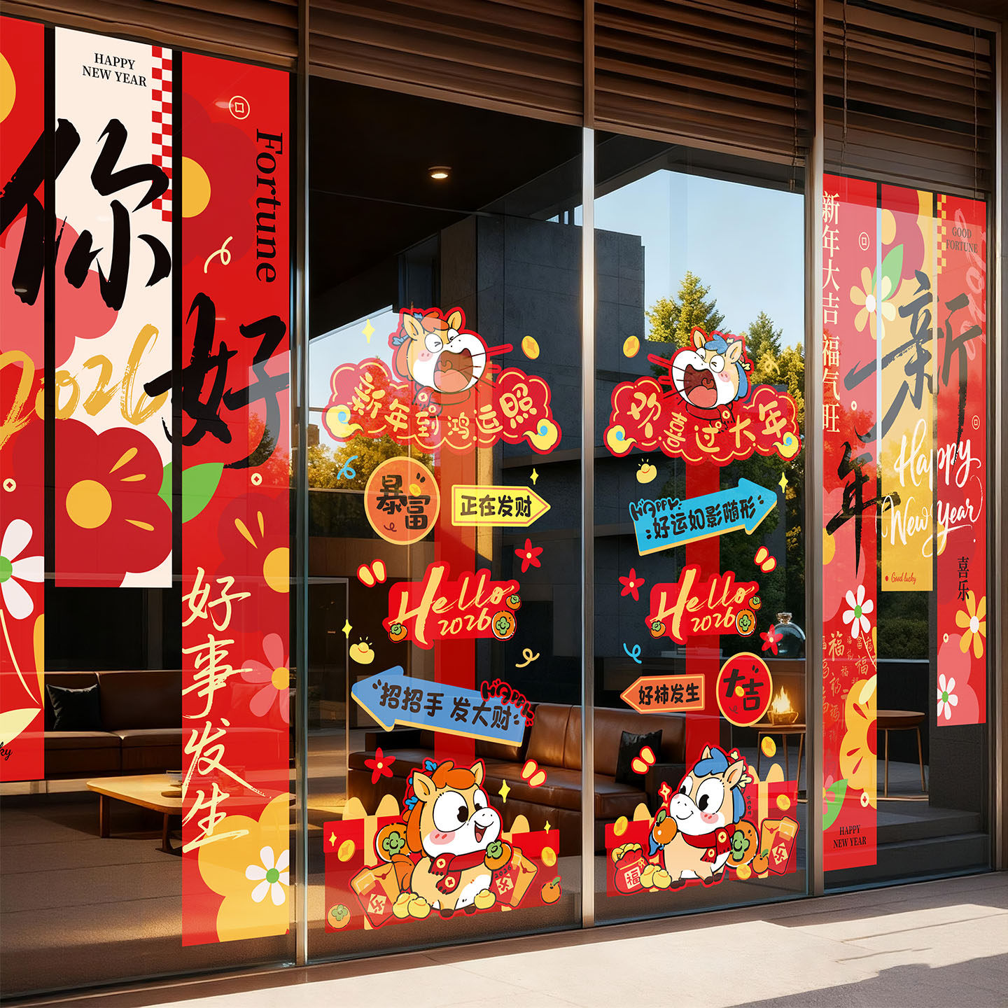 春节窗花贺年装饰品2026新款新年快乐跨年氛围玻璃贴过年静电贴纸,淘宝优惠券,粉丝福利购,淘宝优惠卷