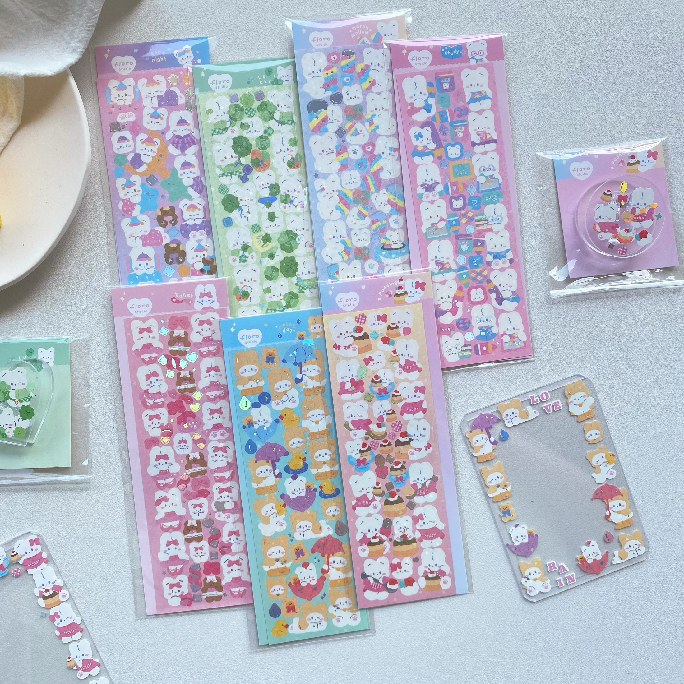 韩国ins可爱小熊布丁兔咕卡贴纸镭射卡通四叶草diy手帐素材贴画 - 图2