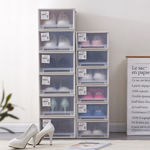 鞋盒抽屉式透明塑料男女鞋子收纳盒加厚多层叠加防尘免组装放鞋柜 - 图0