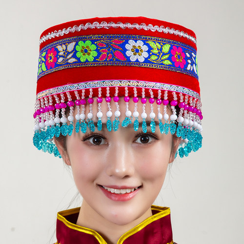 新款云南贵州苗族少数民族头饰湘西土家族壮族表演女舞蹈演出帽子 - 图1