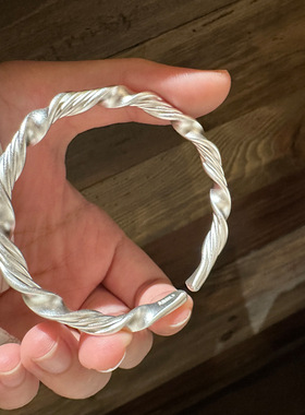 足银999.9 纯银手镯开口银丝绸莫比乌斯手镯 民族风高级感银镯