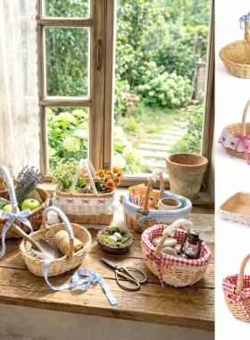 春天郊游蕾丝花篮网红编织竹子装饰摆件拍照打卡布置plog草坪道具