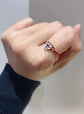 「相思故」新中式有钱花戒指本命年红绳编织国风轻奢小众指环配饰