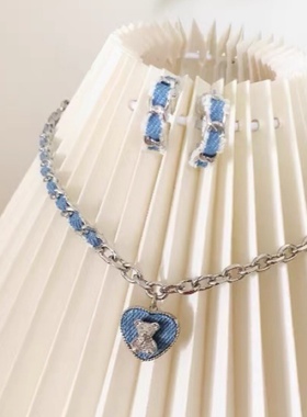 爱心小熊丹宁风编织项链女轻奢小众嘻哈甜酷风锁骨链t恤牛仔配饰