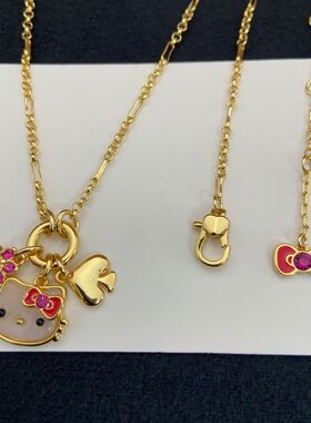 新款时尚轻奢甜美可爱卡通KT猫造型小众设计感精美气质耳钉 项链