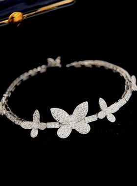 S925纯银 蝴蝶满钻手链高级感轻奢贵气奢华蝴蝶扣头甜美