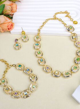 轻奢清新闪亮水晶微镶超闪手链项链设计时尚高级感潮流元素套装女