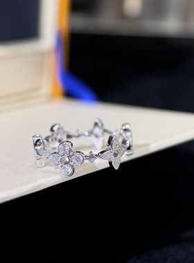 S925纯银 四叶草六花戒指轻奢简约个性高级感闪钻设计感