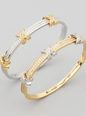 欧美风气质小奢宫廷风微镶锆石X字母双色手镯跨境热款