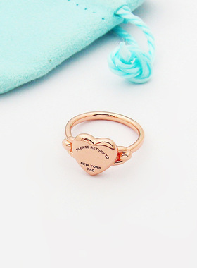 亚金首饰 T字母爱心戒指 女士黑色滴油字桃心戒指 心形戒指