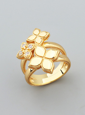 文艺复古宫廷风双层底幸运草镂空戒指三花气质女生戒指