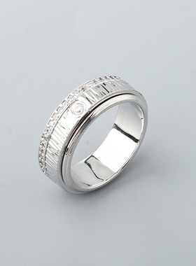 宽版时来运转戒指镀金镶锆石情侣对戒可转动指环个性百搭饰品