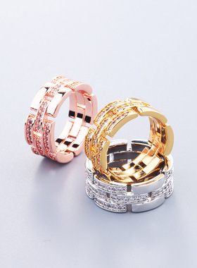 ins风简约拼接男女情侣对戒微镶钻小奢铜镀金网红直播热款指环