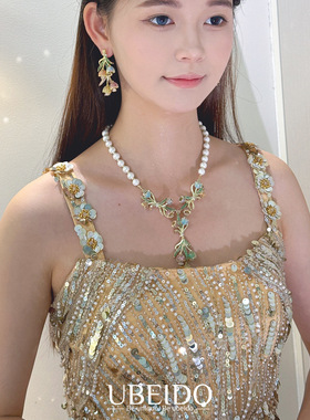 欧美跨境外贸高级设计感铃兰花项饰耳饰套装满钻镶锆石仿珍珠套装