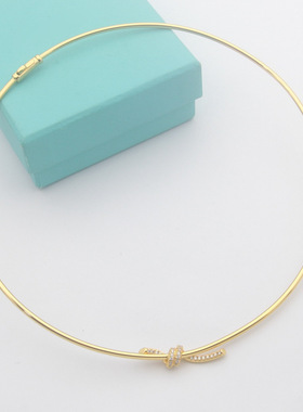 亚金饰品 T字母打结带钻小号项圈项链女士系结情缘镶钻项圈