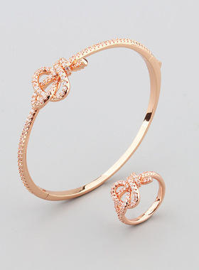 日韩风简约绳扣满钻手镯戒指小清新男女气质布林结弹簧扣手环