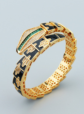 网红热款新品复古气质蟒蛇手镯简约蛇骨开口手环女式饰品
