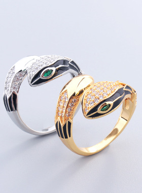 跨境灵蛇手镯戒指套装个性时尚斑纹绿眼蛇形手饰欧美