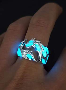 【惊艳全场】霸气夜光龙头戒指 复古发光开口可调戒指项链不掉色