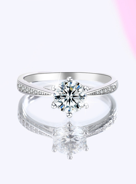 正品女莫桑钻戒指S925银微镶六爪