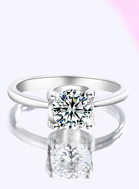 纯银莫桑石一克拉戒指个性高级感