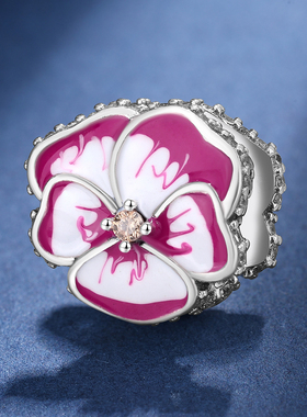 S925纯银繁花似锦三色堇信封吊坠